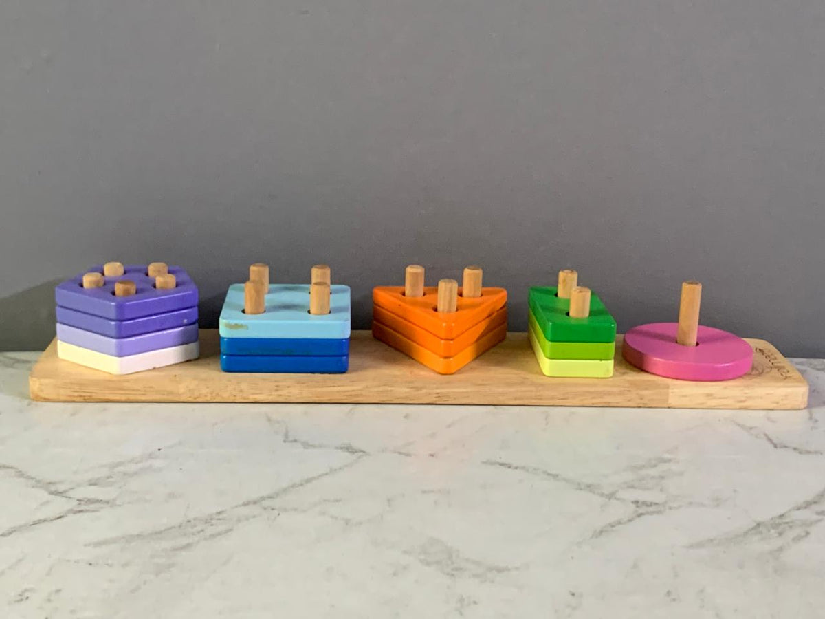 Rolimate Wooden Geometric Shape Sorter Peg Board. (Must check video for number of available shapes) (Rs 250 advance)