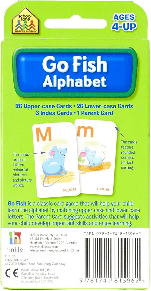 School Zone Go Fish Alphabet Game Cards.(54 cards)  SKU:BXL-048