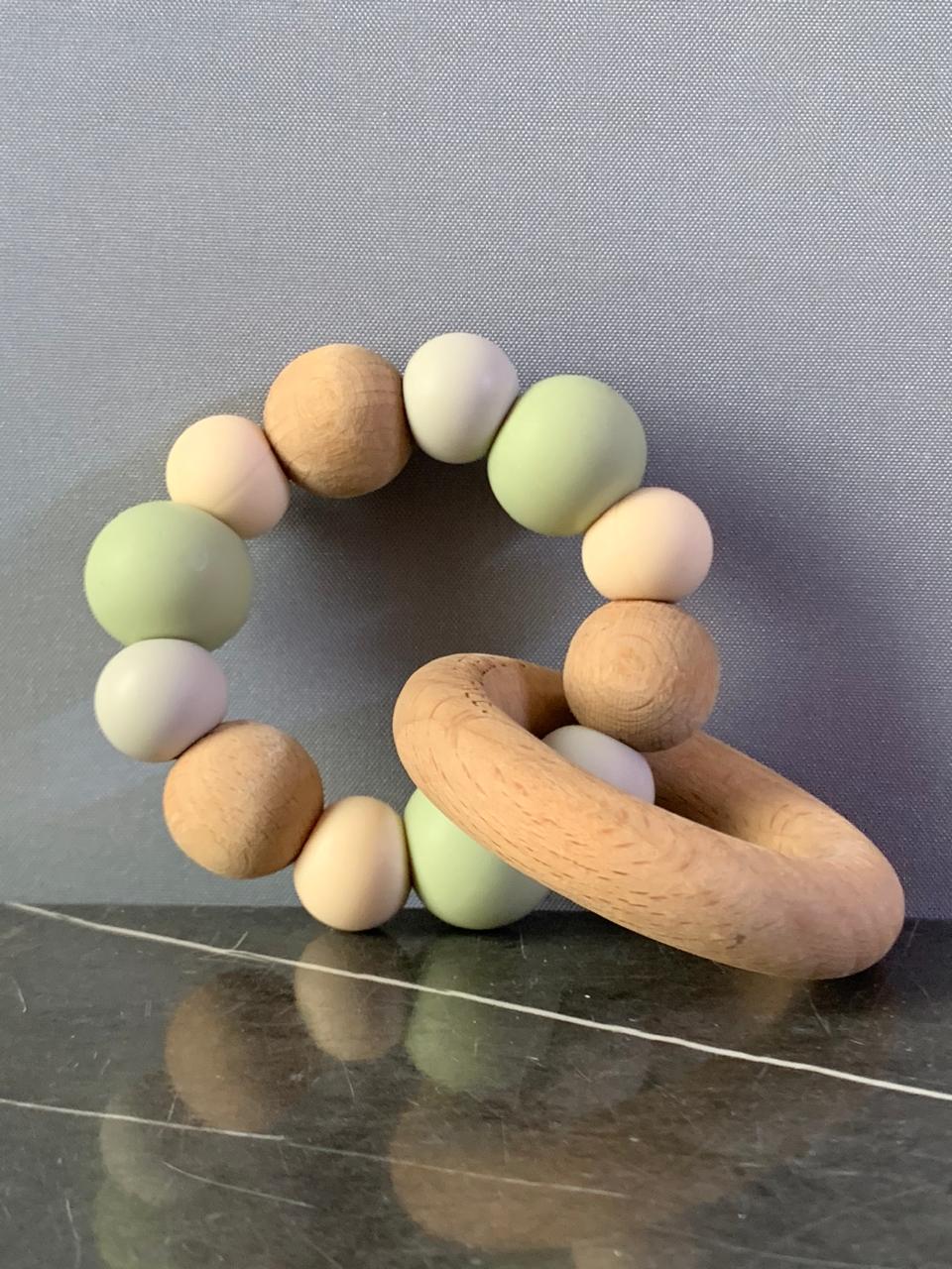 Silicone And Wood Baby Teether. SKU:BXL-094