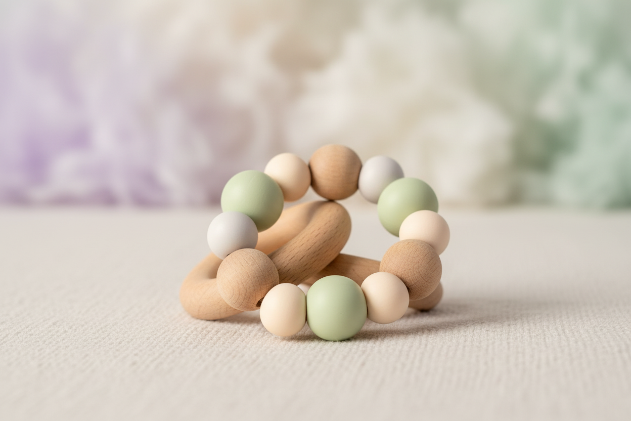 Silicone And Wood Baby Teether. SKU:BXL-094