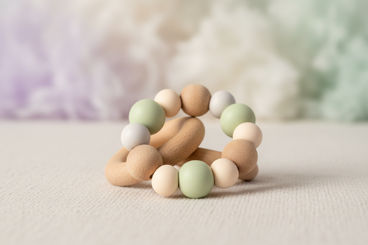 Silicone And Wood Baby Teether. SKU:BXL-094