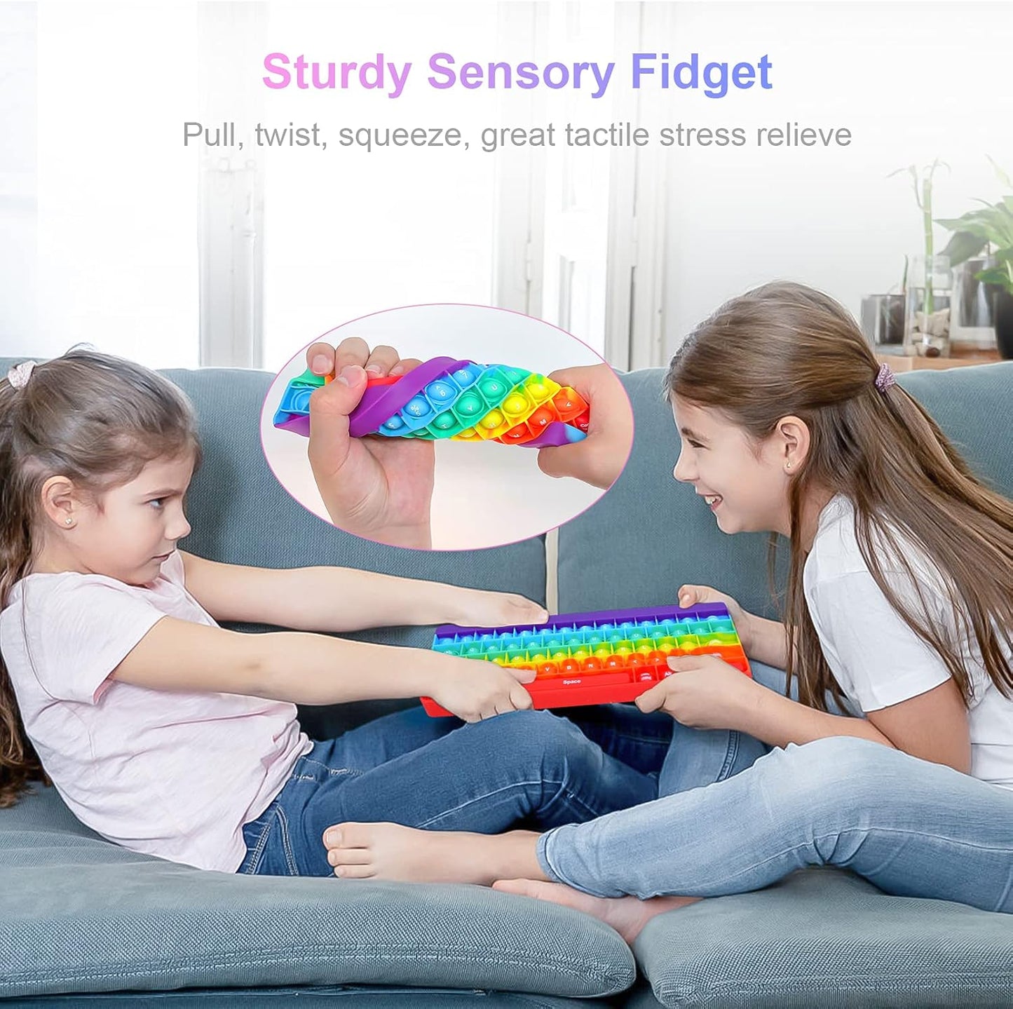 Rainbow Keyboard Popper Fidget Toy.  SKU:BXL-059