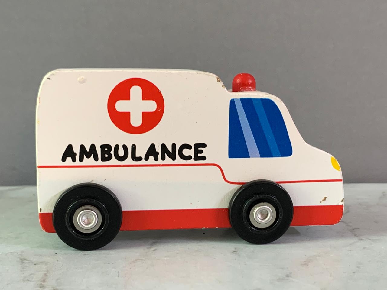 Classic Wooden Toy Ambulance.
