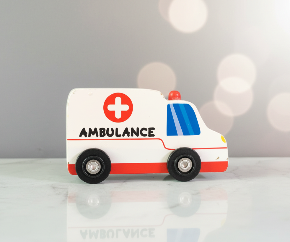 Classic Wooden Toy Ambulance.