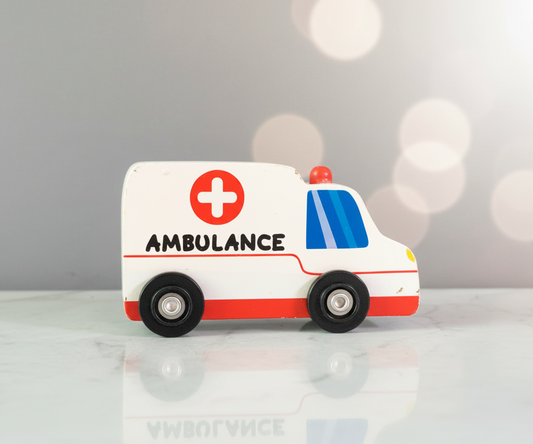Classic Wooden Toy Ambulance.