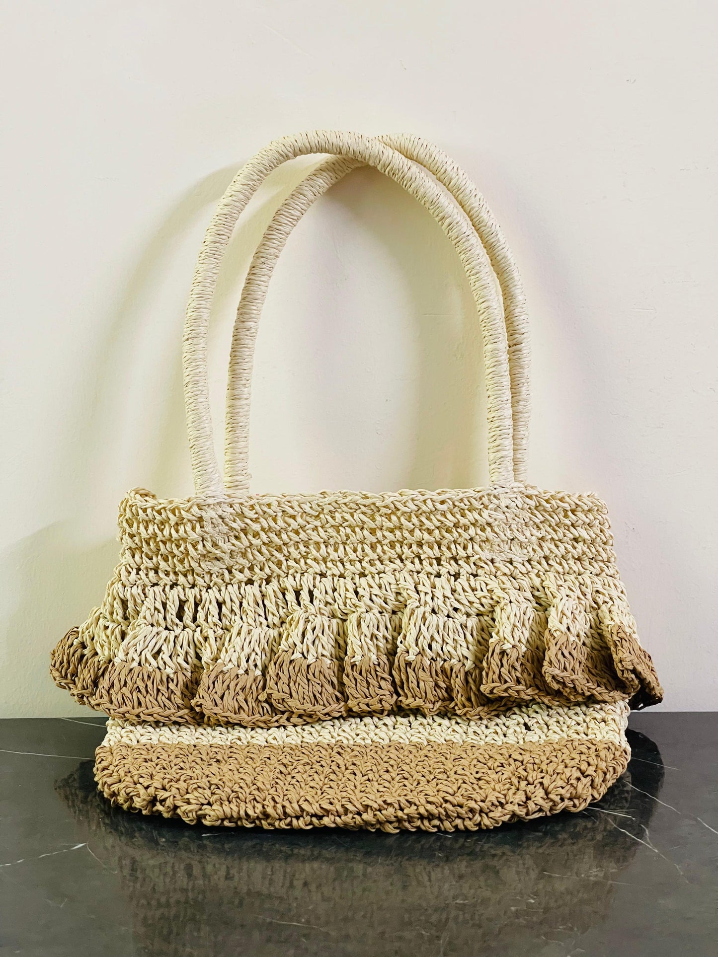 Handmade Raffia Crochet Tote Bag. SKU:BXL-104