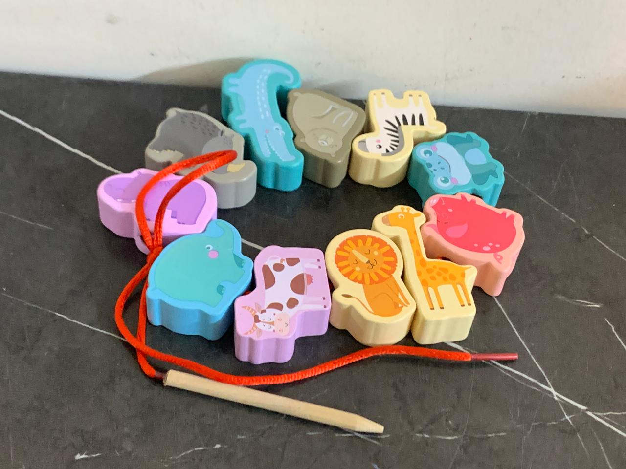 Tooky Toys Wooden Lacing Blocks - Wild Animal. SKU:BXL-034