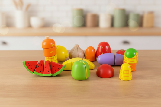 Wooden Cutting Fruits and Veggies Set with Knife. SKU:BXL-043