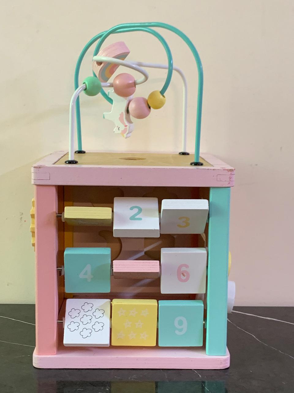 EcoToys Wooden Bead Maze Activity Cube. (Without shapes) (Rs 400 advance) SKU:BXL-804