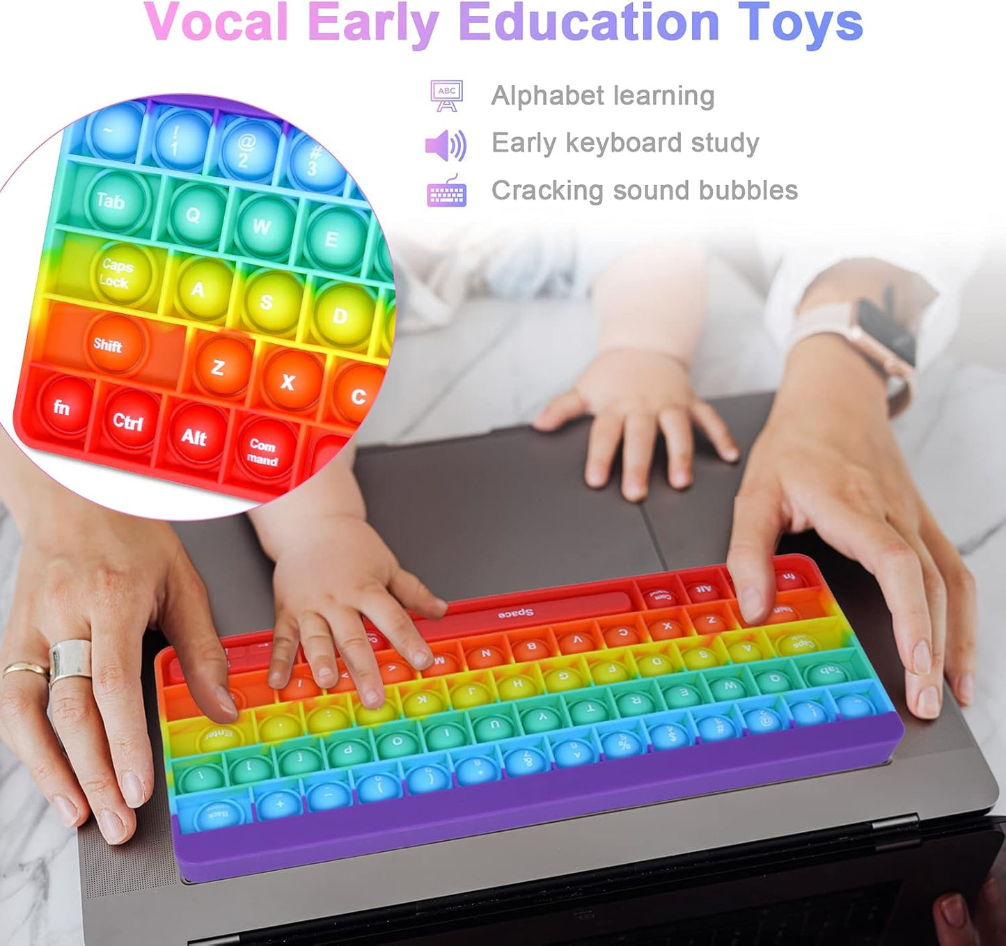 Rainbow Keyboard Popper Fidget Toy.  SKU:BXL-059
