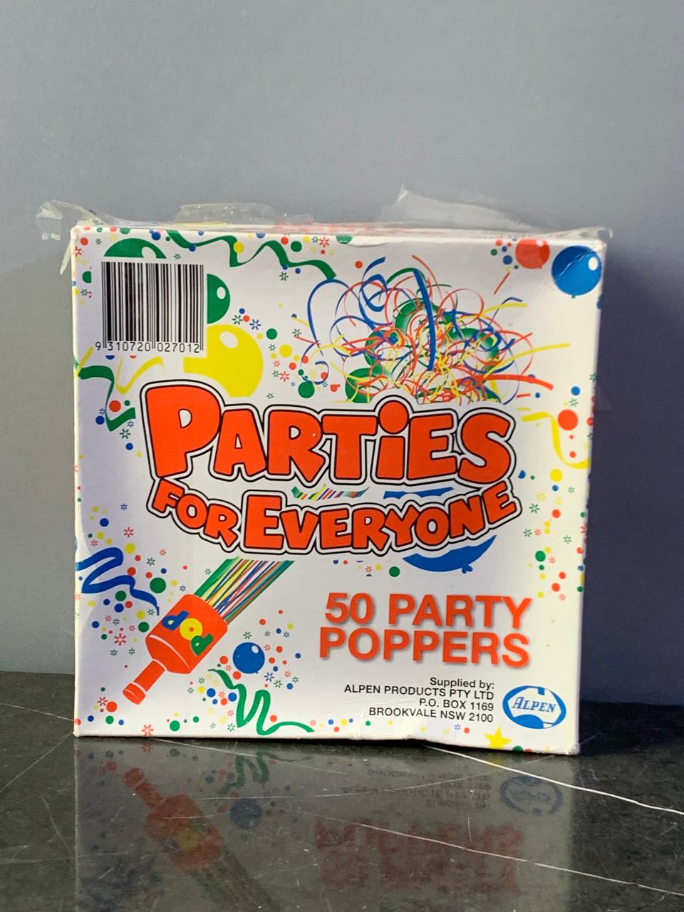 Parties for Everyone 50 Poppers. SKU:BXL- 804 (new)
