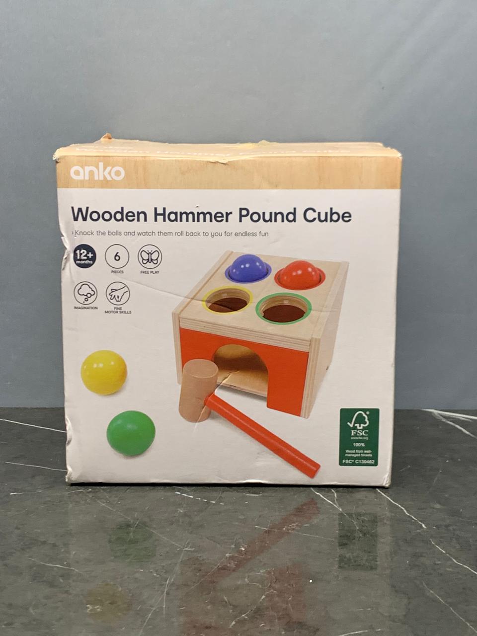 Wooden Hammer Pound Cube, 6 Pieces - Anko. SKU:BXL-007