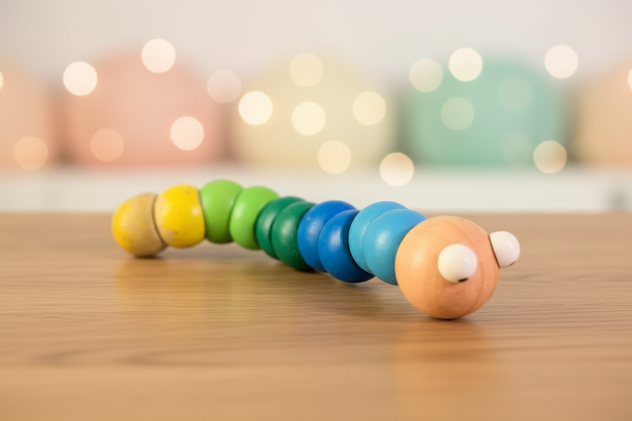 Wooden Articulated Caterpillar Toy. SKU:BXL-043 (8/10 condition)