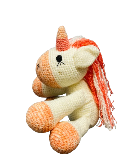 Crocheted Unicorn Plush Toy.