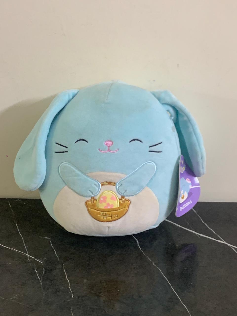 Squishmallows Buttons the Blue Bunny with Easter Basket. SKU:BXL-054