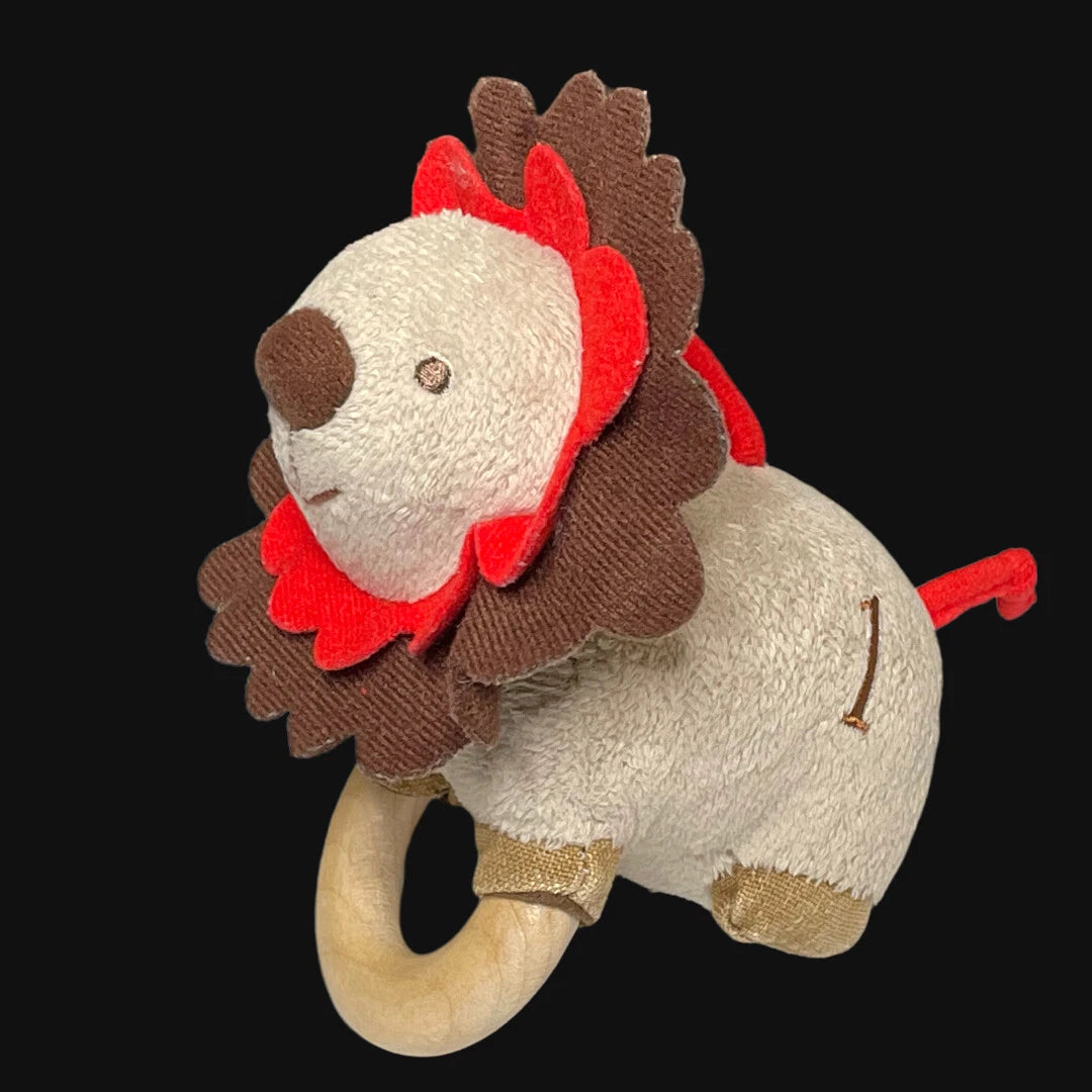 Cuddly Lion Wooden Ring Rattle.