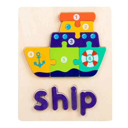 Wooden Shape Block Puzzle Ship.