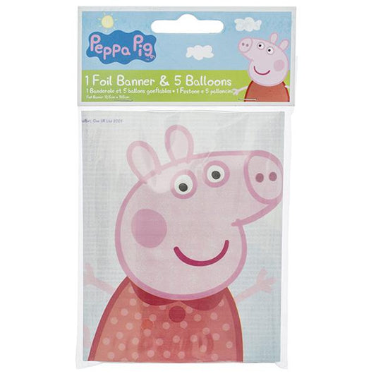 Peppa Pig Foil Banner & 5 
Balloons. (New) SKU:BXL-014