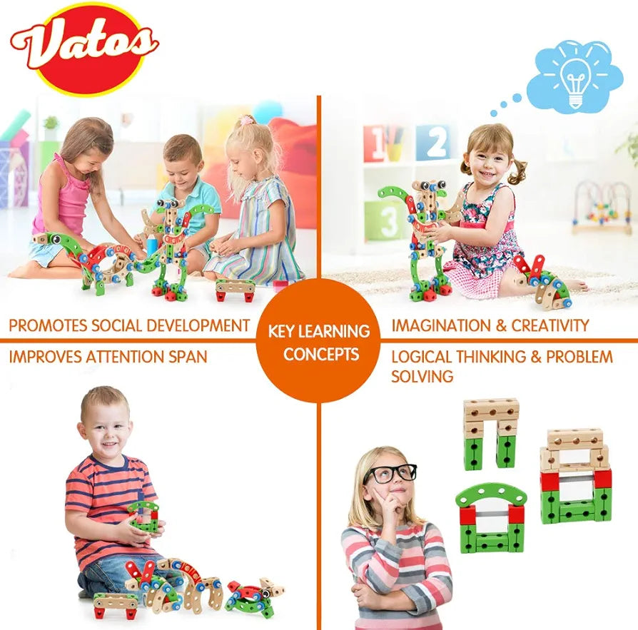 Vatos Wooden Building & Construction Toys Set. (90 pieces) SKU:BXL-115