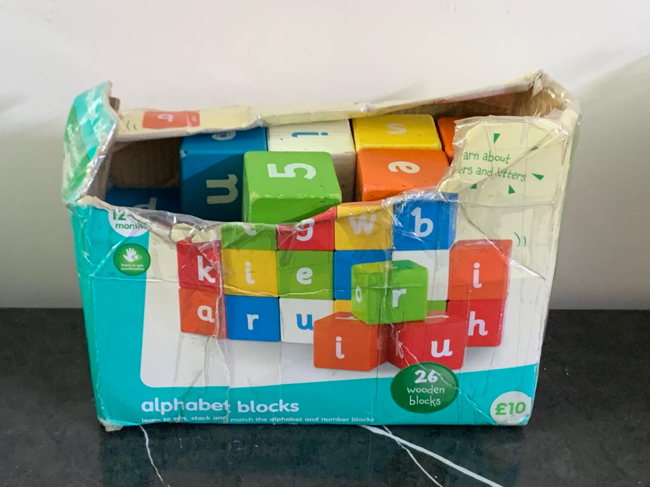 Early Learning Centre Wooden Alphabet Blocks. (8/10 condition) (Rs 200 advance) SKU:BXL-001