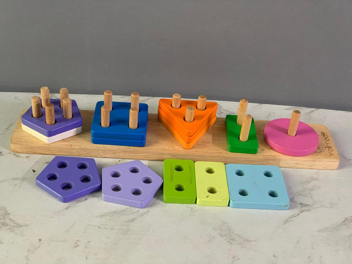 Rolimate Wooden Geometric Shape Sorter Peg Board. (Must check video for number of available shapes) (Rs 250 advance)