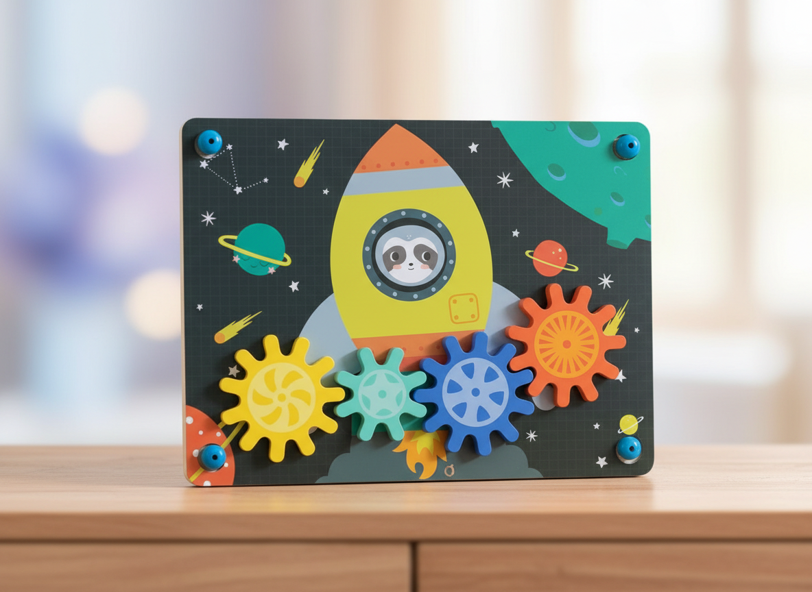 Wooden Peg and Gear Board With Six Scenes. SKU:BXL-007