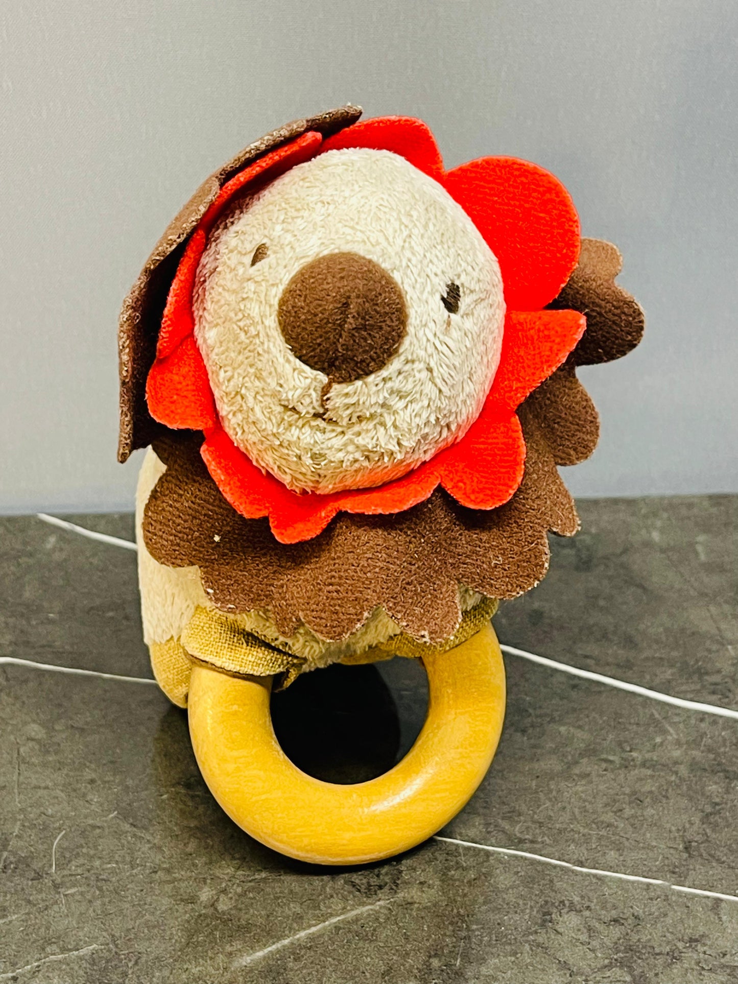 Cuddly Lion Wooden Ring Rattle.