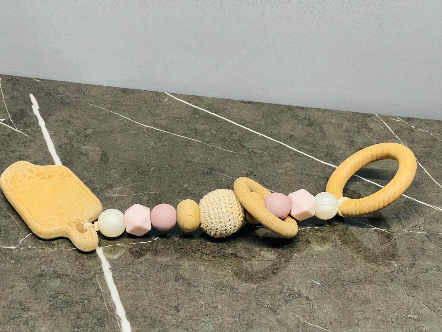 Wooden Teething Rattle & Pacifier Clip