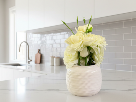 White Hydrangea in Ceramic Vase. SKU:BXL-804 (Rs 400 advance)