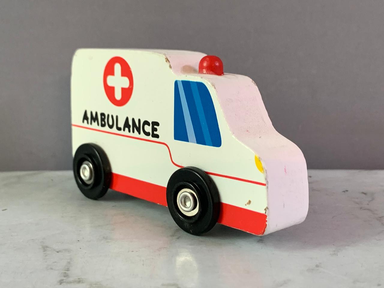 Classic Wooden Toy Ambulance.