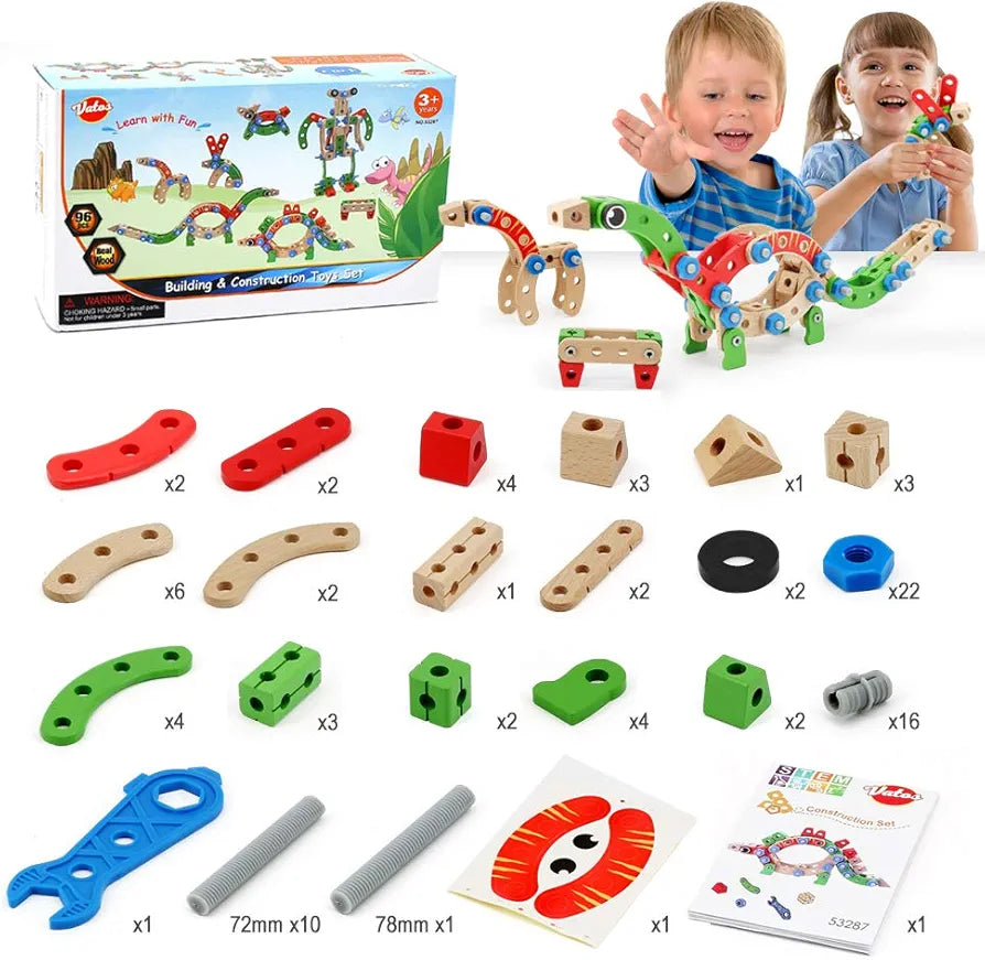 Vatos Wooden Building & Construction Toys Set. (90 pieces) SKU:BXL-115