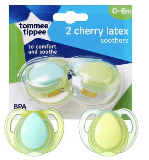 Tommee Tippee 2 Cherry Latex Soothers. (New)